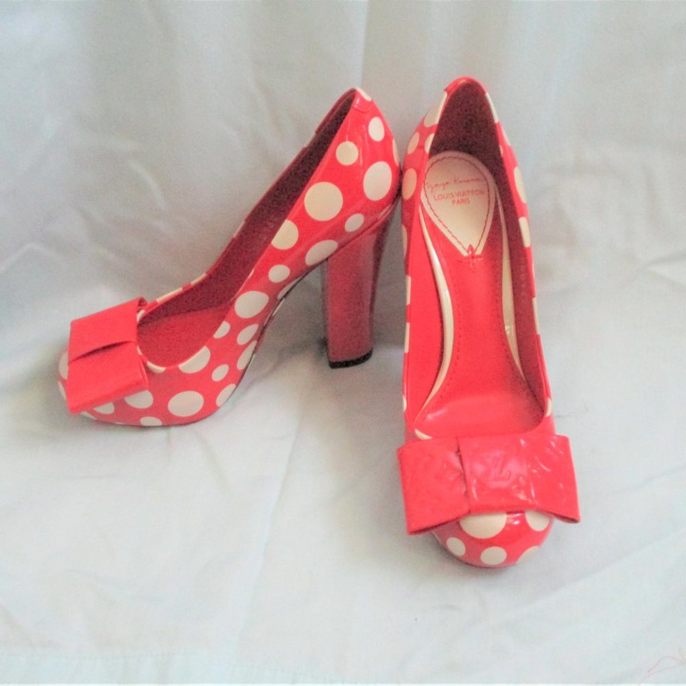 NEW LOUIS VUITTON DOTS YAYOI KUSAMA High Heel Shoes Pumps 35 RED WHITE - Picture 4 of 9